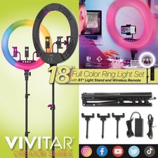 Vivitar 18" LED RGB Ring Light with Tripod, Phone Holder USB Charging Ports