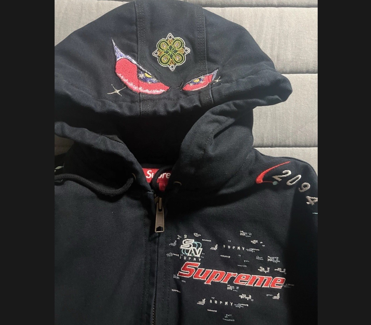 Supreme AOI Canvas Work Zip Black Stitch Patch Denim Heavyweight Jacket Small image 4