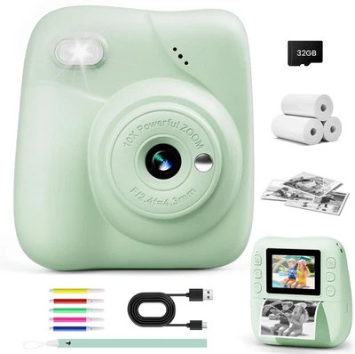 CAMCLID Kinderkamera Sofortbildkamera, 1080P Sofortbildkamera Kinder mit 32GB