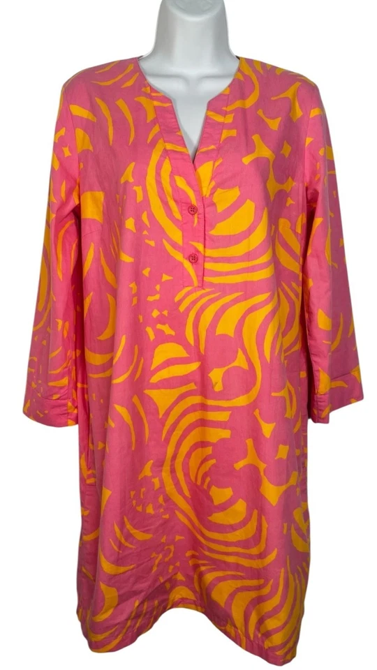 Vintage Marimekko Mika Piirainen Tunic Dress Pink Orange Swirl Print 36 US 6 - Image 2 of 4