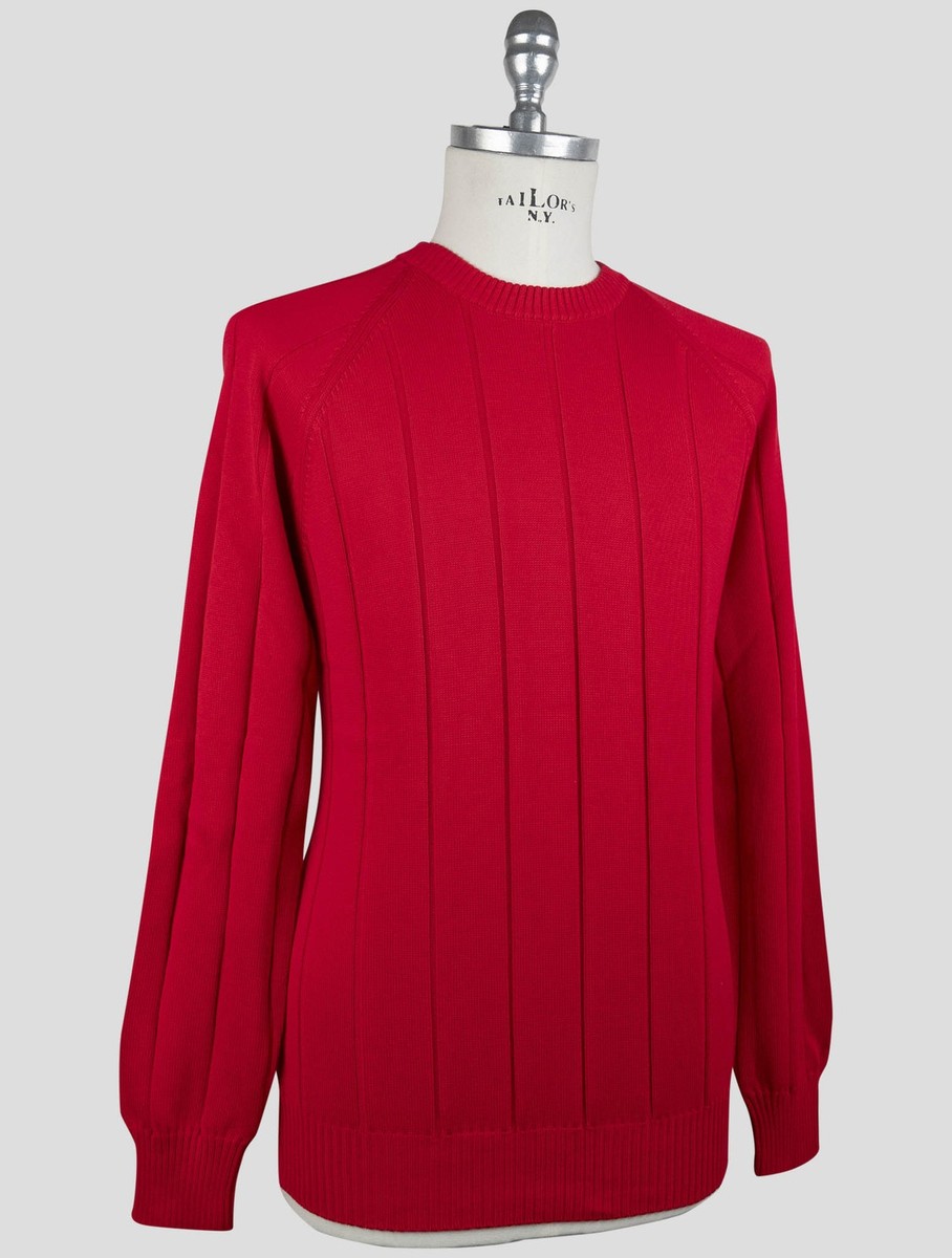 NEW GRAN SASSO RED COTTON SWEATER CREWNECK US 40 - EU 50