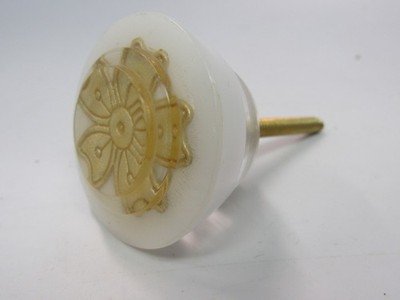 Lisbeth Dahl Opal White with Gold Flower Acrylic Knobs, Set of 6