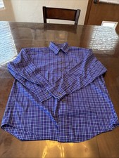 Brooks Brothers Dress Shirt Mens Large Plaid Regular Fit Button Up Blue