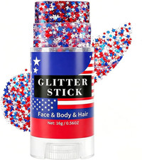 Red White and Blue Star Hair Glitter Stick,Waterproof Face Body Glitter,4Th of J