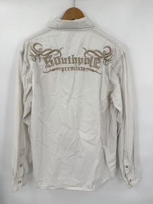 Southpole Premium Y2K White Long Sleeve Pearl Snap Button Up Shirt Size XL