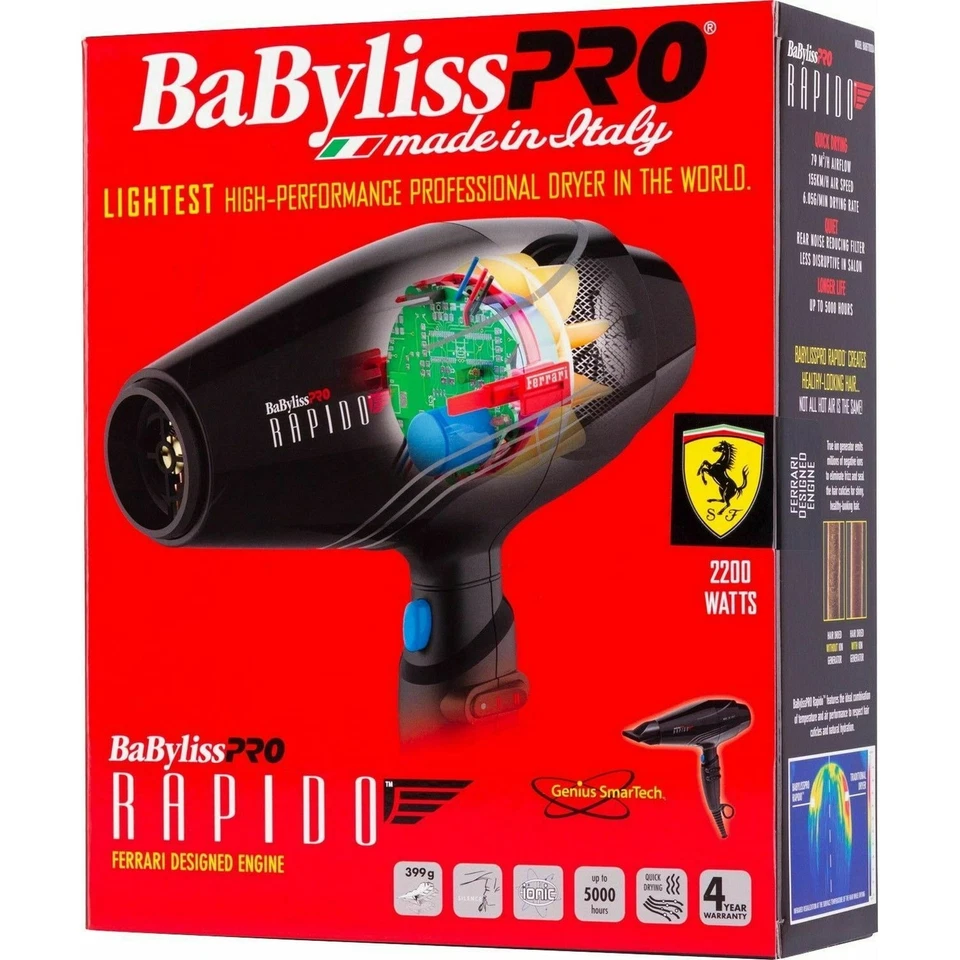 Secador de pelo BaBylissPRO Ferrari Rapido 2000 vatios *La caja podría estar dañada Foto 2 de 4