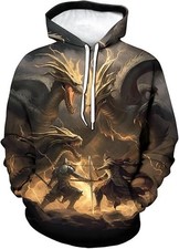3D Twin Dragon Battle Hoodie Epic Fantasy Pullover Sweatshirt Unisex