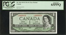 $ 1 1954 Devil’s Face Portrait Canada PCGS Gem New 65 PPQ 