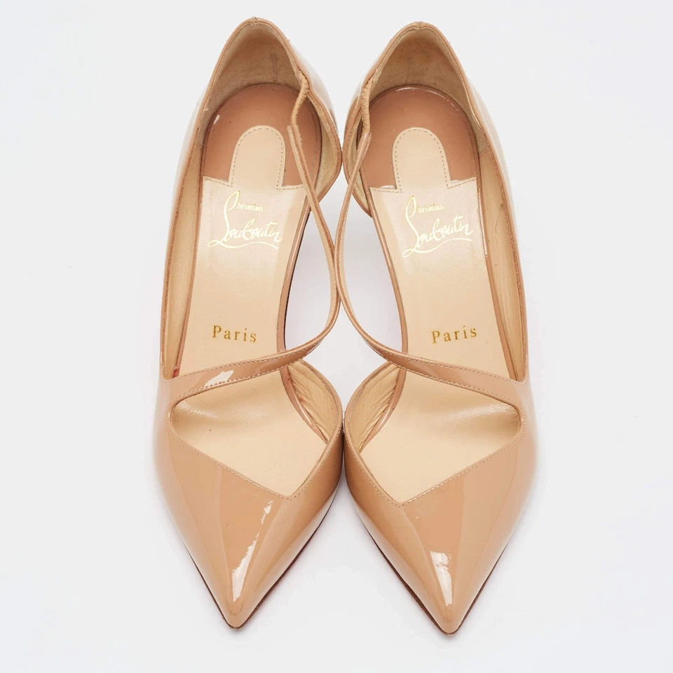 Escarpins Christian Louboutin Jumping taille 39 beige en cuir verni Dorsay - Photo 3/4