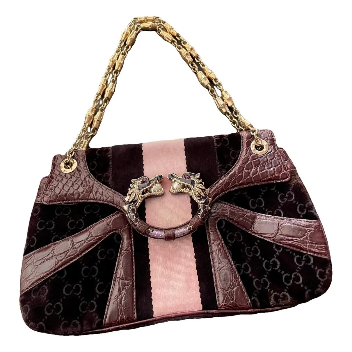 GUCCI Velvet Monogram Crocodile Tom Ford Jeweled Dragon Shoulder