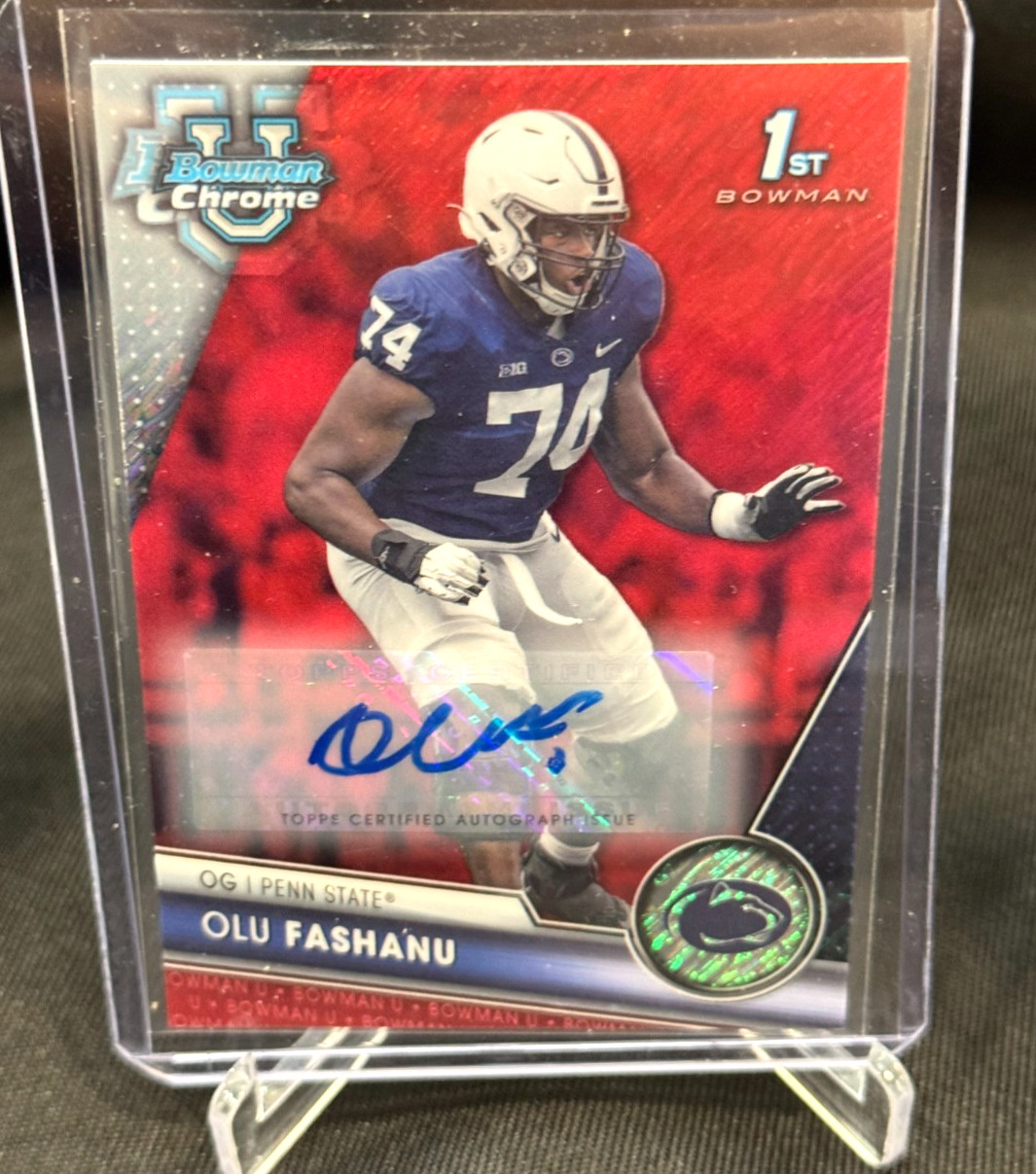 2023 Bowman Chrome University Olu Fashanu 1st Red Shimmer Auto #5/5 Penn State