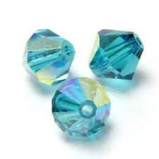 6mm Blue Zircon AB Bicone Czech Faceted Glass Beads 50