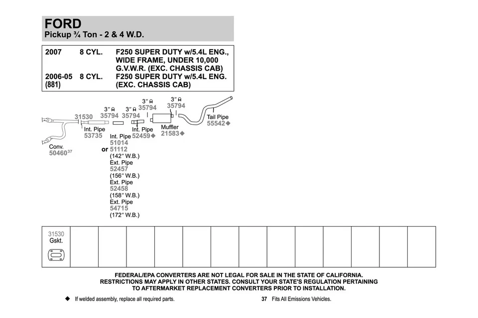 For Ford F-250 Super Duty 05-07 Aluminized Steel Exhaust Intermediate Pipe Foto 4 de 4