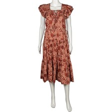 ULLA JOHNSON Orange Floral Print Sleeve Less Midi Dress Size XS