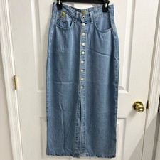 Vintage Denim Maxi Skirt Y2K Pulp Button Front Blue Jean 90s
