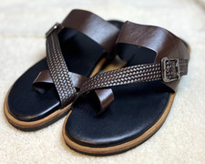 Men's Brown Genuine Leather Slide Sandals Slip On Casual Comfort US Size 9