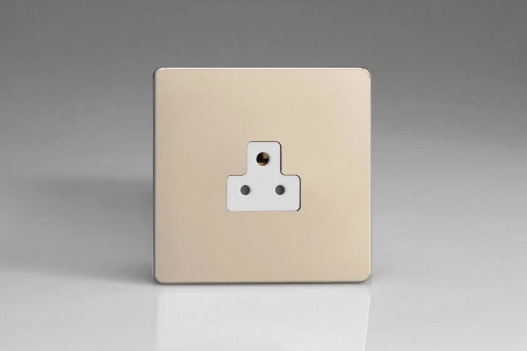 Round Pin Socket Satin 2A Screwless + White Insert Varilight XDNRP2AWS