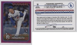 2024 Topps Chrome Pink Refractor Yoshinobu Yamamoto #18 Rookie RC