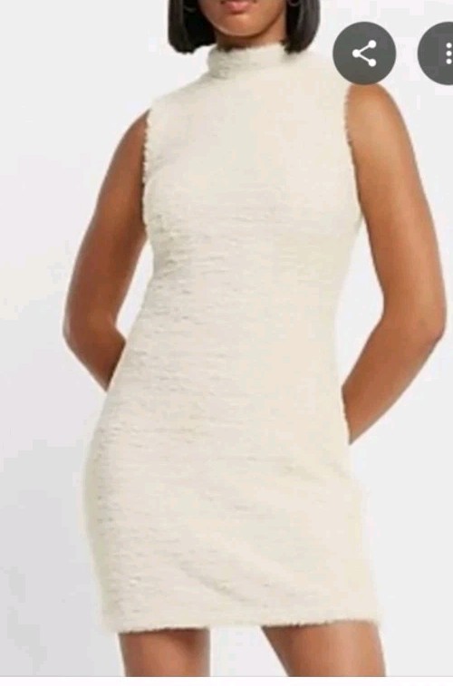 Express Faux Fur Cream Sleeveless Dress Nwt S