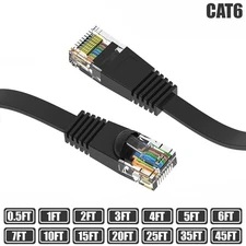 0.5-45FT Flat Cat6 RJ45 Network LAN Ethernet Patch Cable Slim Copper 32AWG Black
