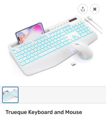 Trueque Wireless Keyboard and Mouse Combo - Set with Phone Holder - white