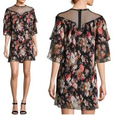 Foxiedox Rosewood Floral Multicolor Ruffle Swing Mini Dress Size Small