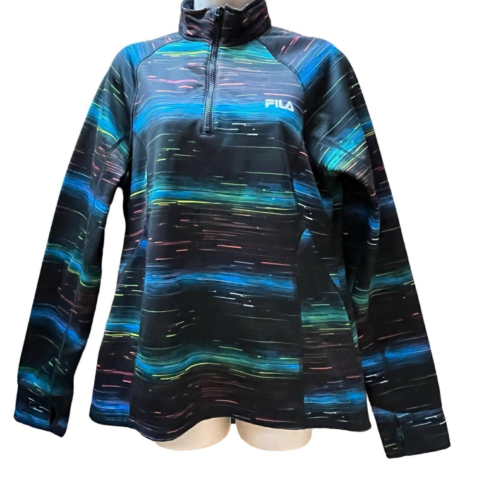 Pullover Fila Sport 1 4 Sip donna grande atletico arcobaleno nero giacca corsa