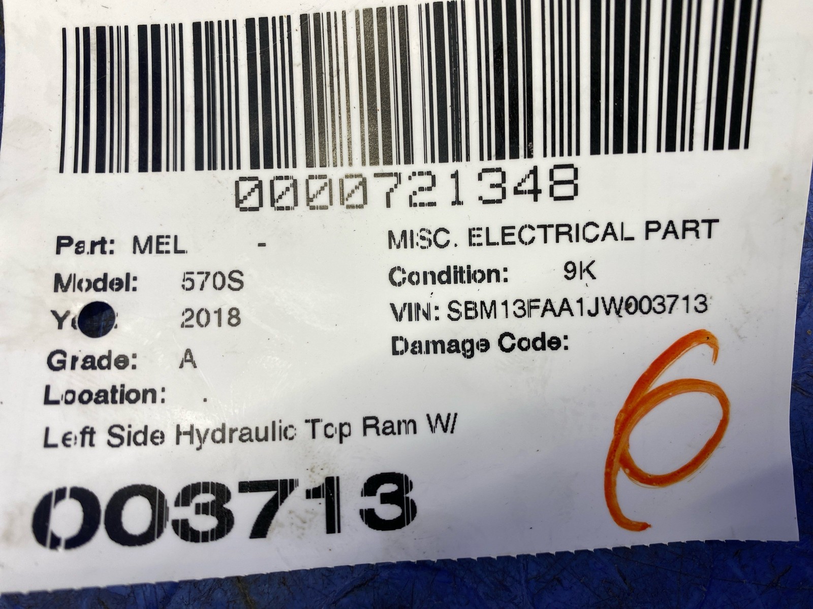 2016-2021 Mclaren 570s Left Side Hydraulic Top Ram W/O Lines 16046001 oem