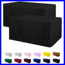 Chic Black Fitted Tablecloths 2 Pack for 6ft Tables, Wrinkle-Free Easy Care