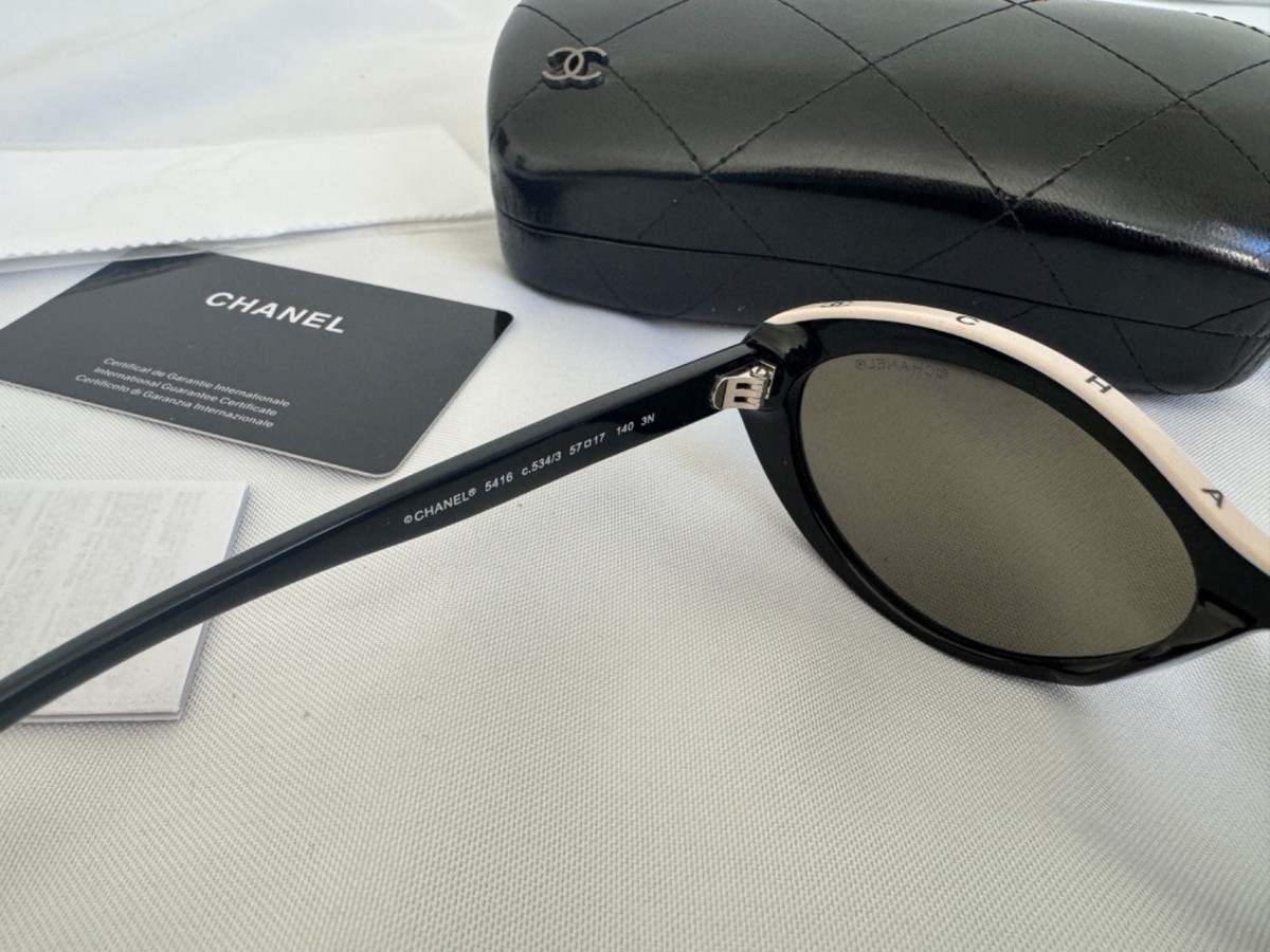 Authentic CHANEL 5416 Black Beige Oval Sunglasses | eBay display picture 3