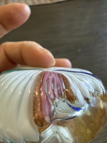 Vintage Murano Art Glass Paperweight White, Yellow, Blue, Pink, Green Gold Swirl - Picture 7 of 7