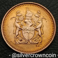 Rhodesia 🇬🇧 1/2 Cent 1970. KM#9. Bronze Half Penny coin. Zimbabwe 🇿🇼 Arms.