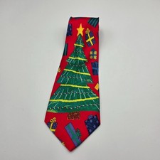 Holiday Christmas Tree Gift Print Red Novelty Men s Neck Tie Festive Seasonal