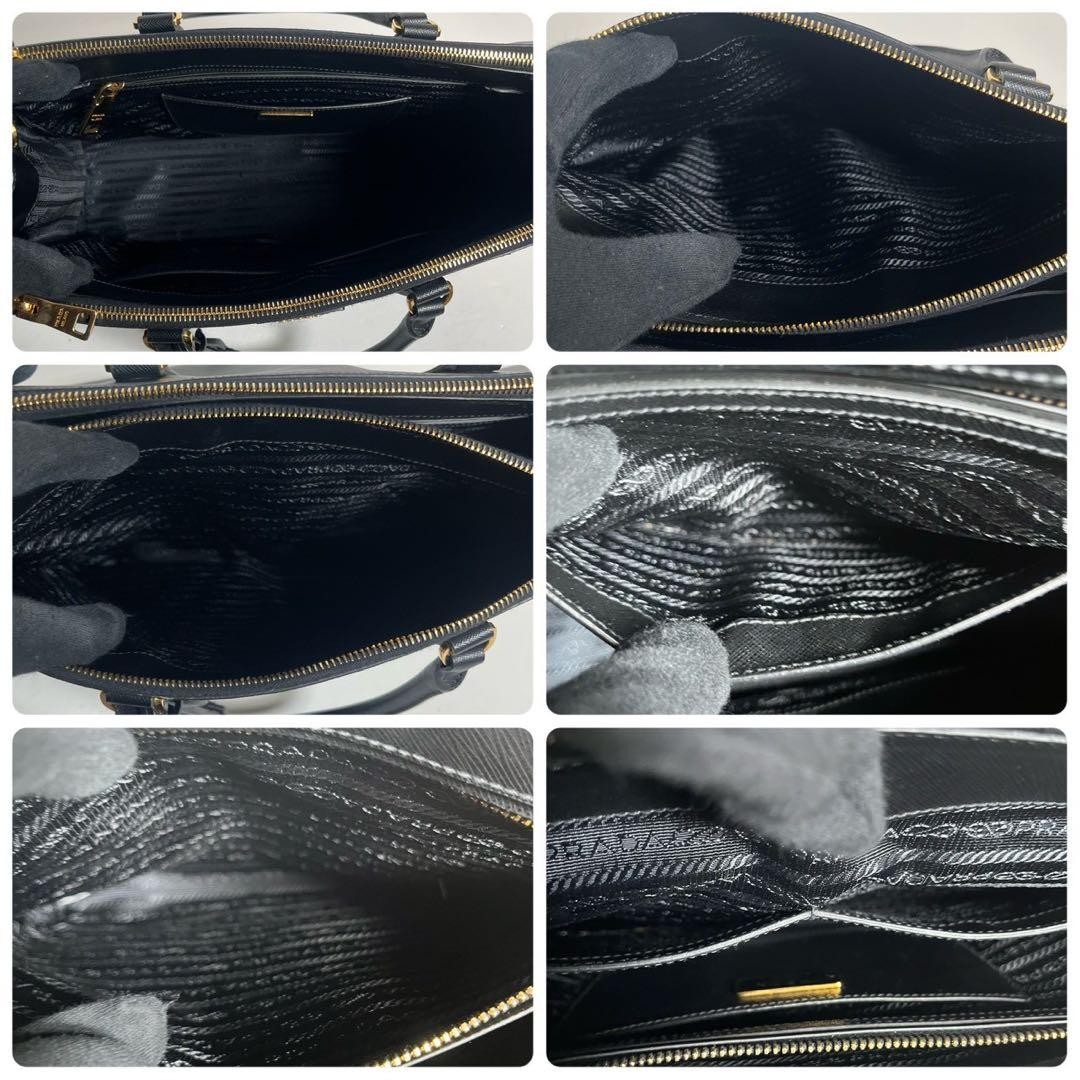 PRADA Galleria Saffiano Leather Tote Handbag Black Triangle Logo USED #SB thumbnail 7