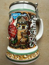 BMF Steingut Bierkrug mit Zinndeckel, Bier & Brauerei, Lindenwirtin, Seidel