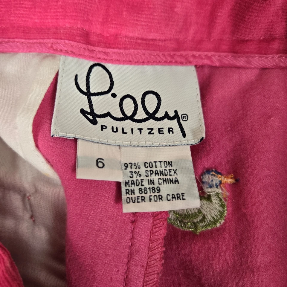 Vintage Lilly Pulitzer Pants Womens 6 Pink Corduroy Duck Embroidered Colorful - Image 3 of 4