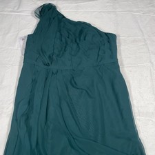 Azazie A22 Sharon Pine One Shoulder Layered Ruffle Padded Back Zip Gown NWT