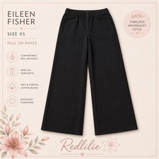 Eileen Fisher Black Pull On Pants Women s XS Wide Leg Stretch Minimalist Organic