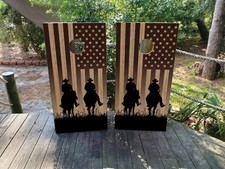 Cowboys Cornhole Board Wraps / Laminated / USA Flag On Wood Grain / Fadeproof