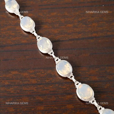 925 Sterling Silber Milky Opal Stein Kettenarmband Oktober Geburt Schmuck