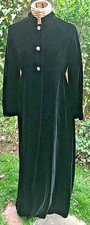 Vintage Opera Coat Black Velvet 3 Rhinestone Button Lined Long Length Small