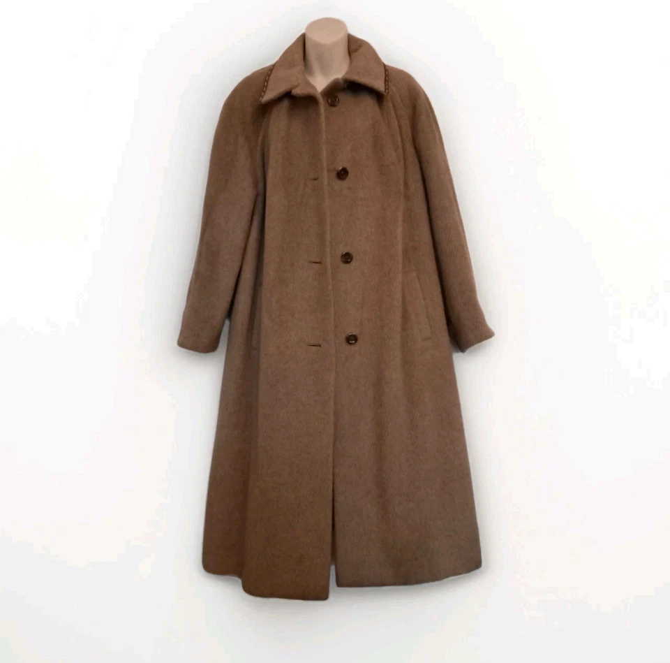 Vintage 80s EASTEX Llama Wool Blend Beige Maxi Coat size 18 UK Made in England - Image 2 of 4