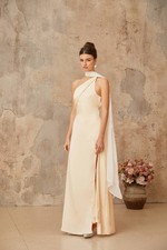 Maxi Dress Miss Rosier Th r se Satin Neutral One Shoulder Scarf Design