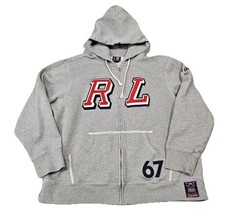 Vintage Polo Jeans Ralph Lauren Hoodie Mens L Gray RL 67 Fleece Full Zip Y2K
