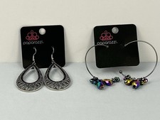 Paparazzi Earrings Lot Silver Teardrop Filigree Beaded Hoop Dangle Set