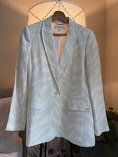 Calvin Klein Linen Blend Blazer Ivory Beige Animal Print Notch Lapel Size 6