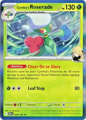 POKEMON DESTINED RIVALS HOLO RARE CYNTHIA'S ROSERADE 008/182 PACK FRESH ...