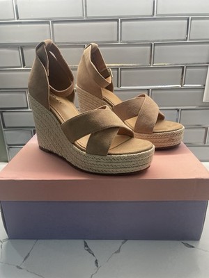 Lisa Vicky GEMI-V Cognac Suede Espadrille Wedge Sandals Size 7.5   New in Box