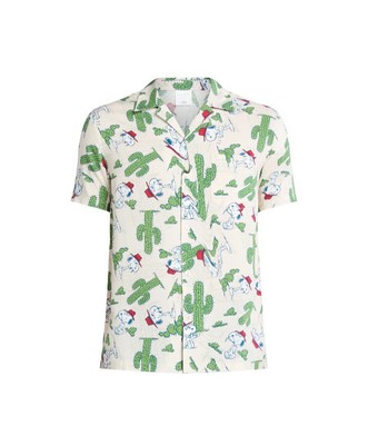 Peanuts Snoopy Men's Spike Desert Cactus Button Dress Short Sleeves Shirt (27D)