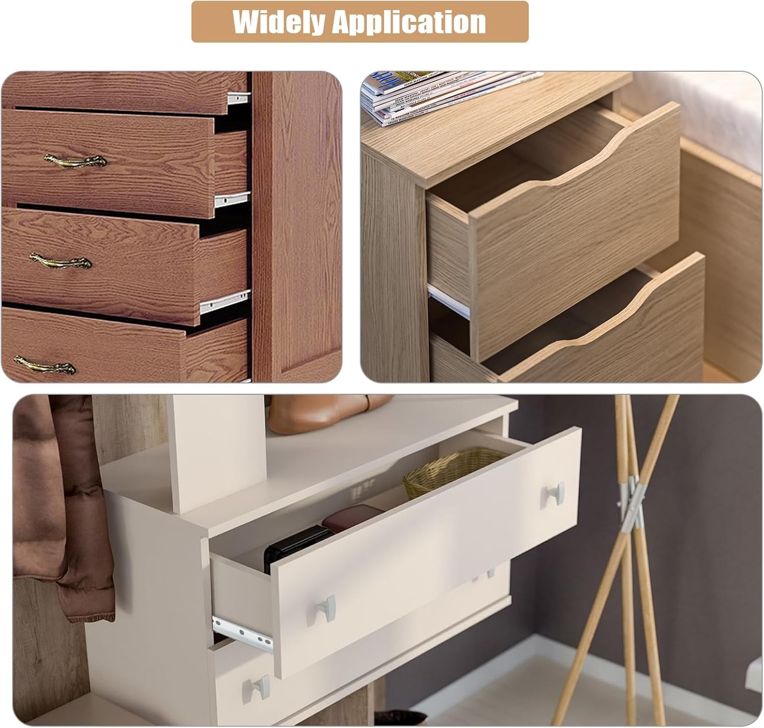 1 Pair 10 Inch Drawer Slides, White Coated Steel Drawer Track, Removable Bottom